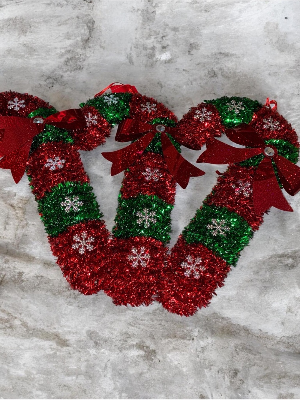 Festive Red & Green Candy Cane Tinsel Garland - Holiday Home Accent